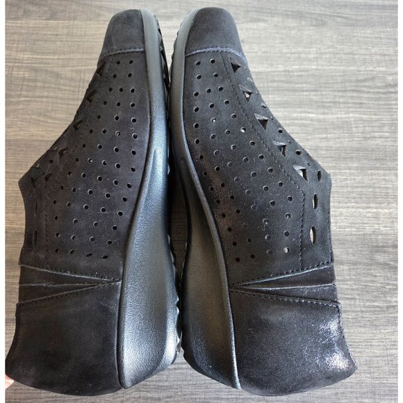 Drew Metro Perforated Leather Low Wedge Slip-On Shoes Black 8.5 WIDE Orthopedic - Picture 8 of 12